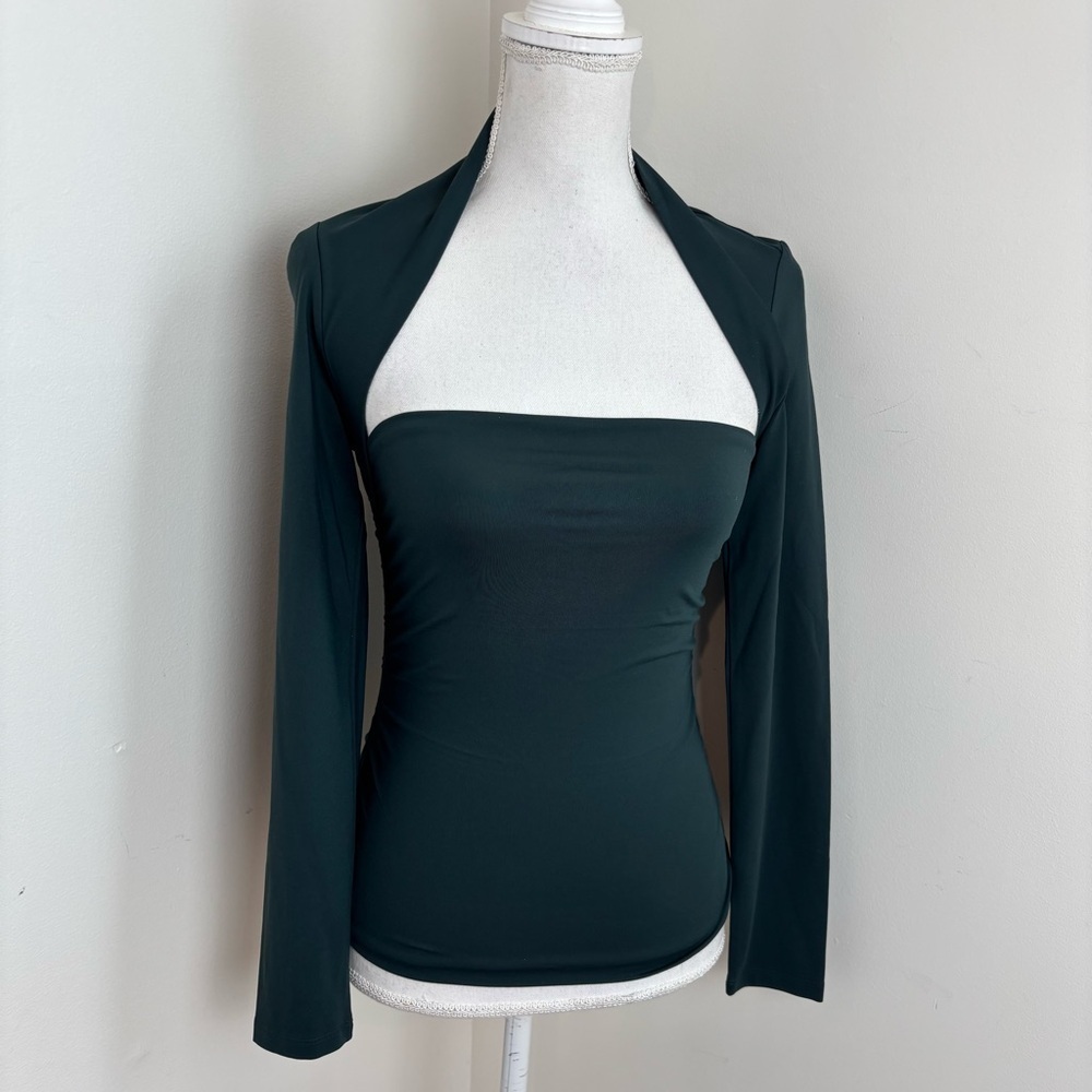 Aritzia Contour Flourish Long sleeve Blouse in Forest Green Size Medium NWT - Picture 3 of 7